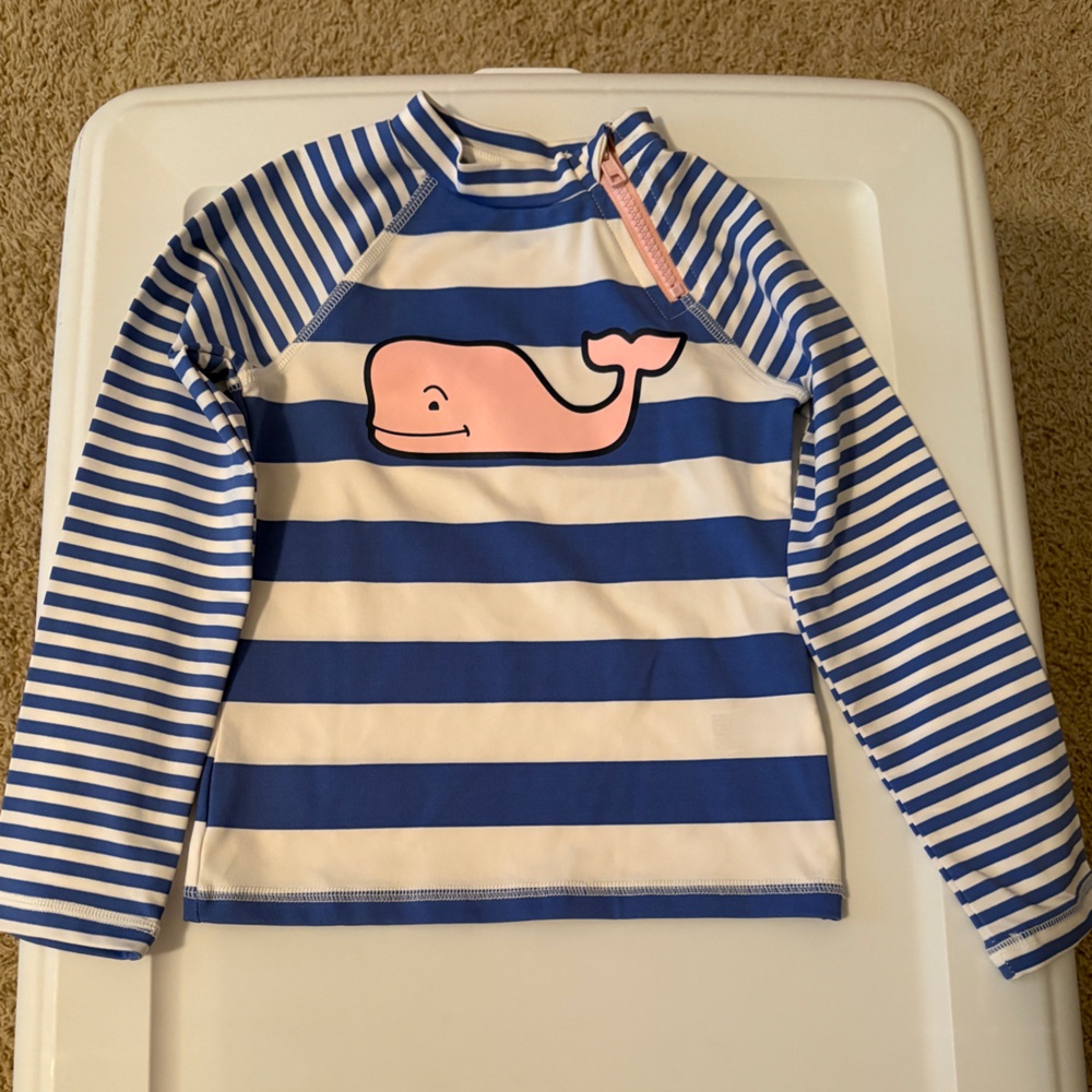 Vineyard Vines Girls Blue and White Whale Rash Guard Top. Size XS (4/5).